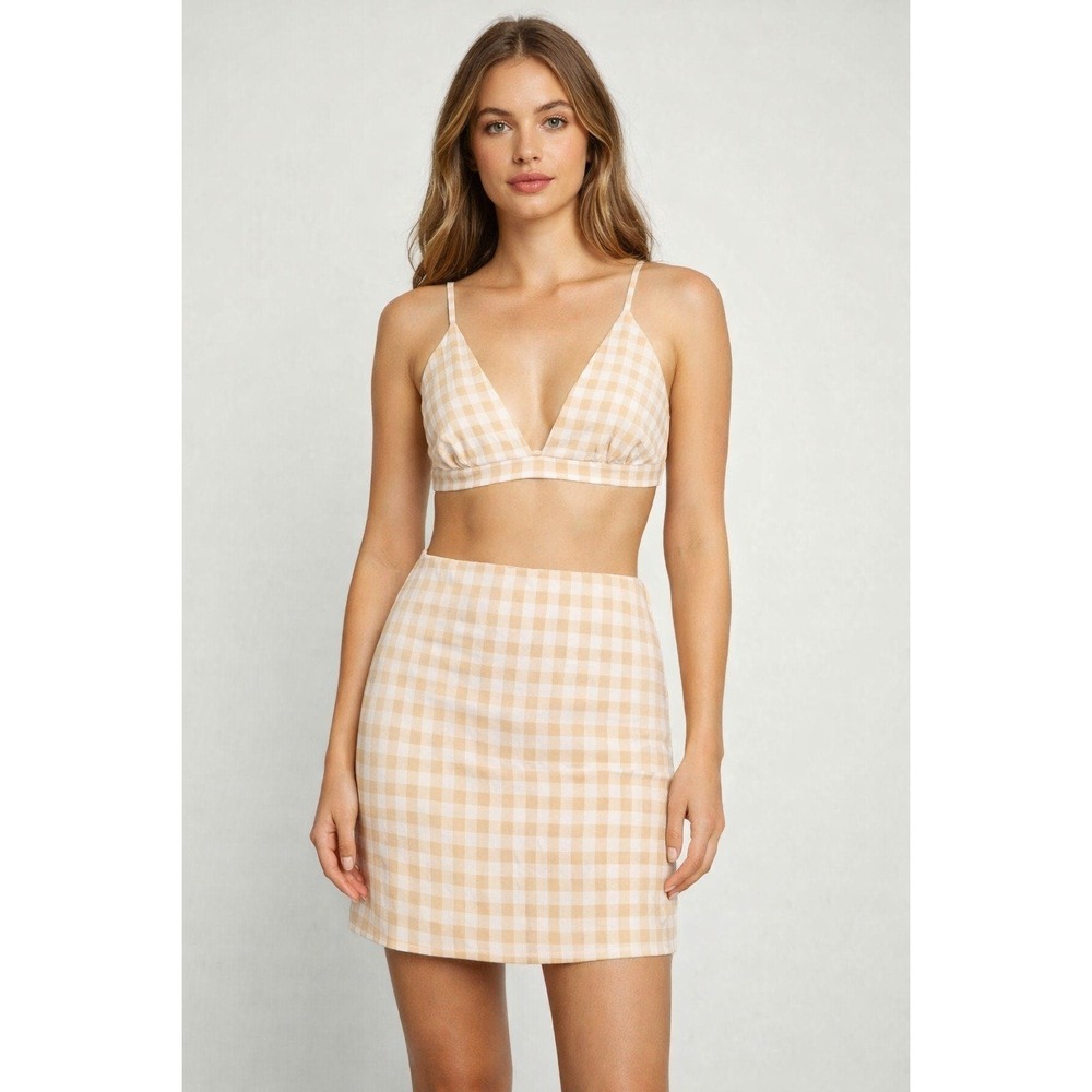 Micas Checked Print Bra Top And Skirt‎ Set Size M